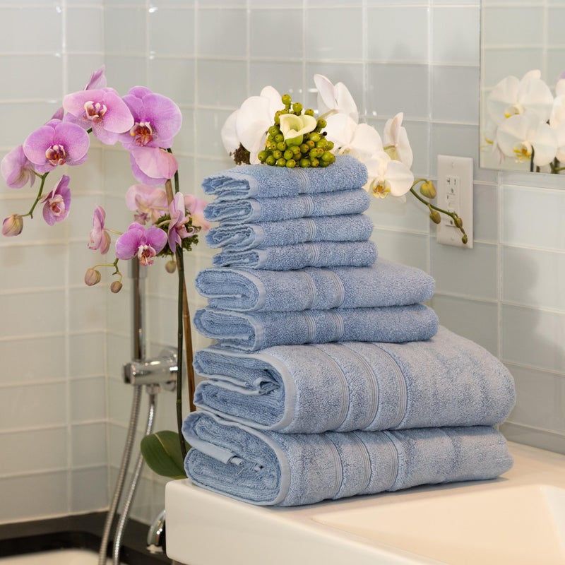 Mosobam Luxury Turkish 8pc Towel Set 30X58 16X30 13X13 Allure Blue 700 GSM Bamboo Viscose & Aegean Turkish Combed Cotton - Image 2